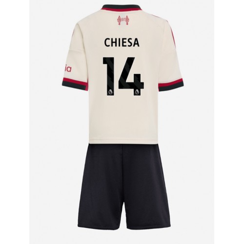 Stroje piłkarskie Liverpool Federico Chiesa #14 Koszulka Wyjazdowej dla dzieci 2025-26 Krótki Rękaw (+ szorty)